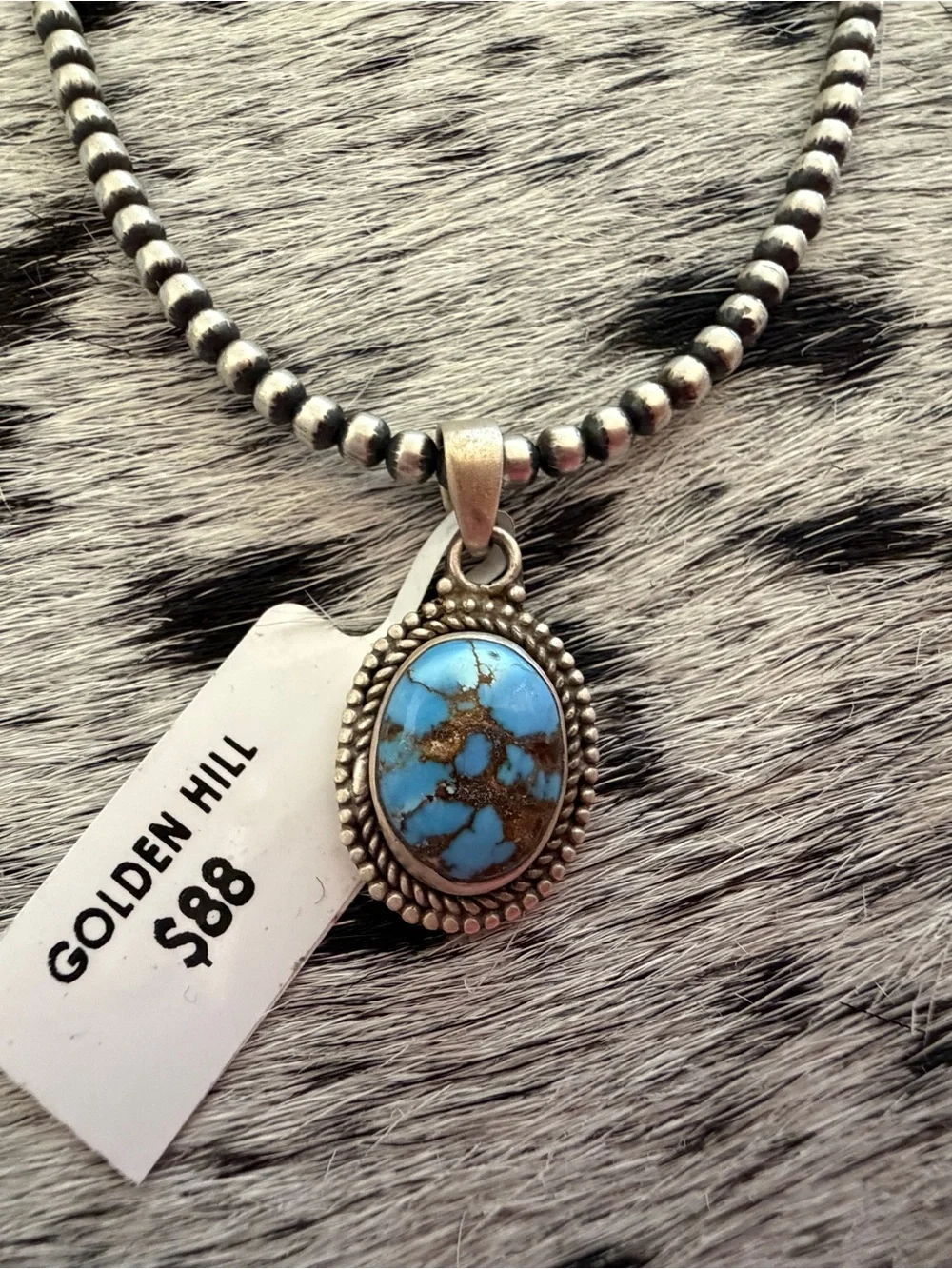 ❤️ Golden Hills Turquoise Pendant Matte Sterling 925 Pendant Unisex 1.03”L